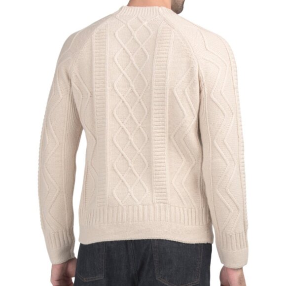 NEW HUNTER Wool Blend Cable Knit Crew Neck Sweater in cream for men 1125 3m7 - Picture 2 of 3